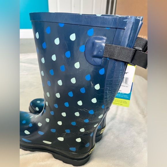 NWT: Western Chief Adult Rain Boots- Raindrop Dot Blue, Adjustable Strap, Size 9 - Picture 6 of 16